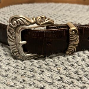 Brighton Dark Brown Leather Belt with Ornate Silver Buckle